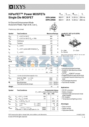 IXFN-25N90 datasheet - HiPerFETTM Power MOSFETs Single Die MOSFET