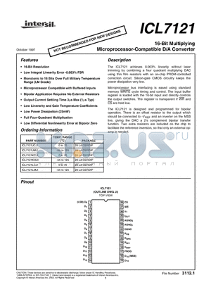 ICL7121LMJI datasheet - 16-Bit Multiplying Microprocessor-Compatible D/A Converter