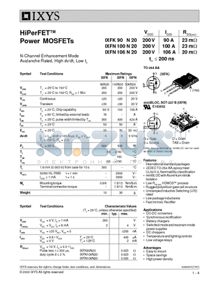 IXFN100N20 datasheet - HiPerFET Power MOSFETs