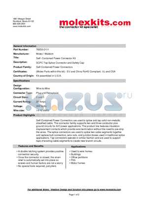 64001-5300 datasheet - SCPC Tap Splice Connector and Safety Cap