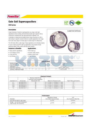 KW-5R5C104-R datasheet - Coin Cell Supercapacitors