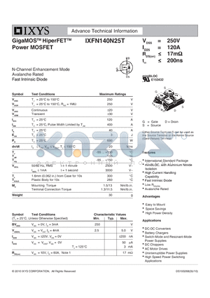 IXFN140N25T datasheet - GigaMOS HiperFET Power MOSFET