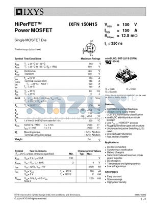 IXFN150N10 datasheet - HiPerFET Power MOSFET