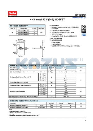 DTS2012_13 datasheet - N-Channel 30 V (D-S) MOSFET Halogen-free
