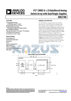 ADG2188 datasheet - IC CMOS 8  8 Unbuffered Analog Switch Array with Dual/Single Supplies