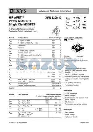 IXFN230N10 datasheet - Power MOSFETs Single Die MOSFET