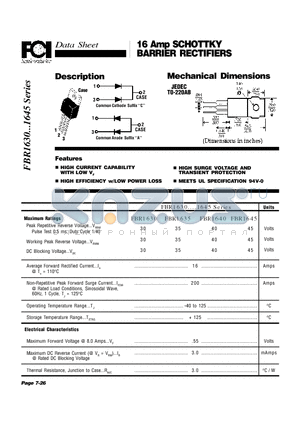 FBR1630 datasheet - 16 Amp SCHOTTKY BARRIER RECTIFIERS