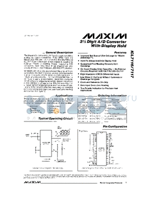 ICL7116CJL datasheet - 3m Digit A/D Converter With Display Hold