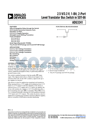 ADG3241BKS-REEL datasheet - 2.5 V/3.3 V, 1-Bit, 2-Port Level Translator Bus Switch in SOT-66