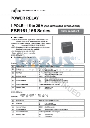 FBR161SNCD012-W31 datasheet - POWER RELAY 1 POLE-15 to 25 A (FOR AUTOMOTIVE APPLICATIONS)