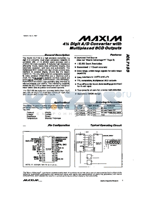 ICL7135CJI datasheet - 4m Digit A/D Converter with Multiplexed BCD Outputs