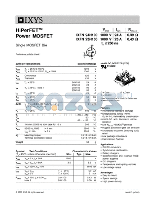 IXFN24N100 datasheet - HiPerFET-TM Power MOSFET