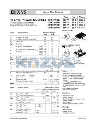 IXFN27N80 datasheet - HiPerFET Power MOSFETs