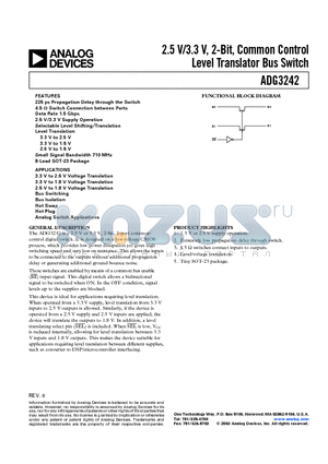 ADG3242BRJ-REEL7 datasheet - 2.5 V/3.3 V, 2-Bit, Common Control Level Translator Bus Switch