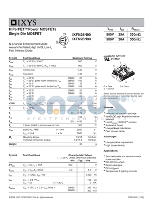 IXFN26N90 datasheet - HiPerFET Power MOSFETs Single Die MOSFET