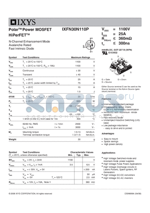 IXFN30N110P datasheet - Polar Power MOSFET HiPerFET