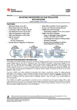 LP2950 datasheet - ADJUSTABLE MICROPOWER VOLTAGE REGULATORS WITH SHUTDOWN