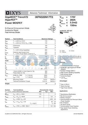 IXFN320N17T2 datasheet - GigaMOS TrenchT2 HiperFET Power MOSFET