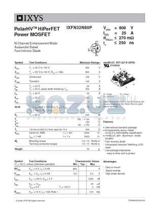 IXFN32N80P datasheet - PolarHV HiPerFET Power MOSFET