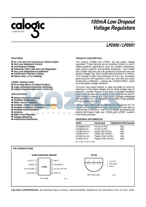 LP2950 datasheet - 100mA Low Dropout Voltage Regulators