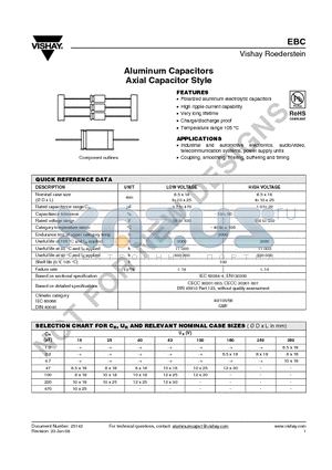 EBC datasheet - Aluminum Capacitors  Axial Capacitor Style