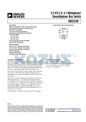 ADG3249 datasheet - 2.5 V/3.3 V, 2:1 Multiplexer/ Demultiplexer Bus Switch