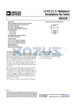 ADG3249BRJ-R2 datasheet - 2.5 V/3.3 V, 2:1 Multiplexer/ Demultiplexer Bus Switch