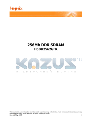 H5DU2562GFR datasheet - 256Mb DDR SDRAM