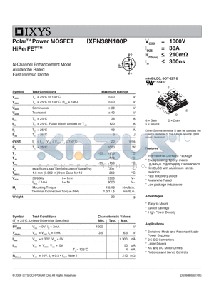 IXFN38N100P datasheet - Polar Power MOSFET HiPerFET