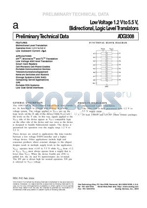 ADG3308BCP datasheet - Low Voltage 1.2 V to 5.5 V, Bidirectional, Logic Level Translators