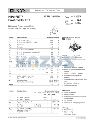 IXFN32N120 datasheet - HiPerFET Power MOSFETs