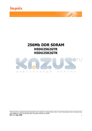 H5DU2562GTR datasheet - 256Mb DDR SDRAM