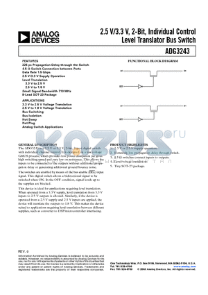 ADG3243 datasheet - 2.5 V/3.3 V, 2-Bit, Individual Control Level Translator Bus Switch