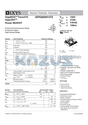 IXFN360N15T2 datasheet - GigaMOSTrenchT2 HiperFET Power MOSFET