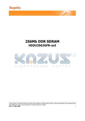 H5DU2562GFR-K3I datasheet - 256Mb DDR SDRAM