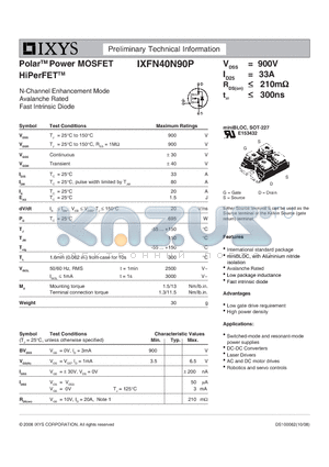 IXFN40N90P datasheet - Polar Power MOSFET HiPerFET