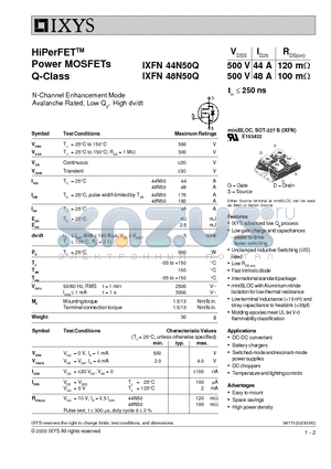 IXFN44N50Q datasheet - HiPerFET Power MOSFETs Q-Class