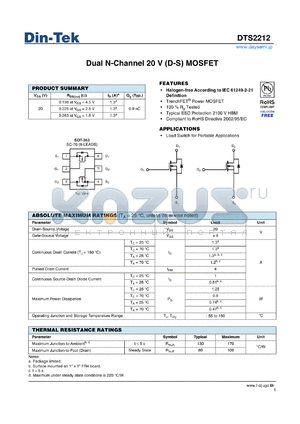 DTS2212 datasheet - Dual N-Channel 20 V (D-S) MOSFET