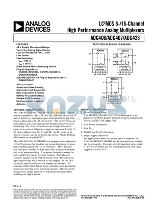 ADG406BN datasheet - LC2MOS 8-/16-Channel High Performance Analog Multiplexers