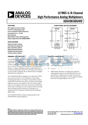 ADG409BN datasheet - LC2MOS 4-/8-Channel High Performance Analog Multiplexers