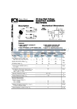 FBR2060 datasheet - 20 Amp High Voltage SCHOTTKY BARRIER RECTIFIERS