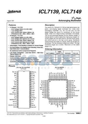 ICL7139 datasheet - 33/4 Digit, Autoranging Multimeter