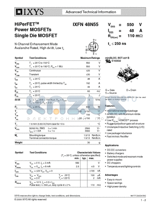IXFN48N55 datasheet - HiPerFET Power MOSFETs Single Die MOSFET