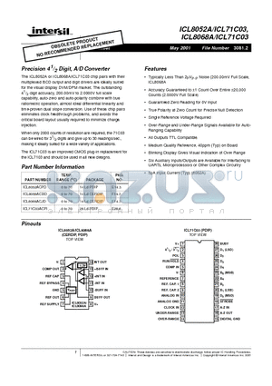 ICL71C03 datasheet - Precision 4 1/2 Digit, A/D Converter