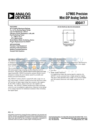 ADG417BR datasheet - LC2MOS Precision Mini-DIP Analog Switch