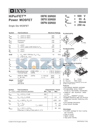 IXFN55N50 datasheet - HiPerFET Power MOSFET