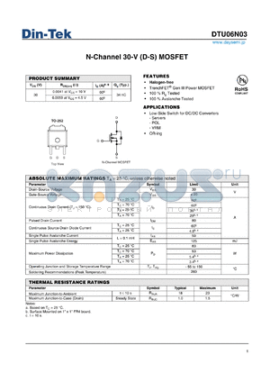 DTU06N03 datasheet - TrenchFET^ Gen III Power MOSFET