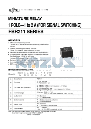 FBR211NBD012 datasheet - 1 POLE-1 to 2 A (FOR SIGNAL SWITCHING)