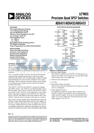 ADG431ABR datasheet - LC2MOS Precision Quad SPST Switches