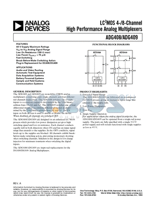 ADG409 datasheet - LC2MOS 4-/8-Channel High Performance Analog Multiplexers